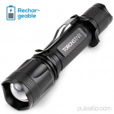 TORCHSTAR LED Tactical Flashlight, Ultra-bright Handheld Portable Flashlight, USB Rechargeable Flashlight, Skid-resistant Handgrip Flashlight, 5 Modes & Adjustable Focus Military Flashlight